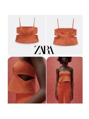 Zara Bright orange cutout camisole top blouse Sz L NWOT spring summer festival